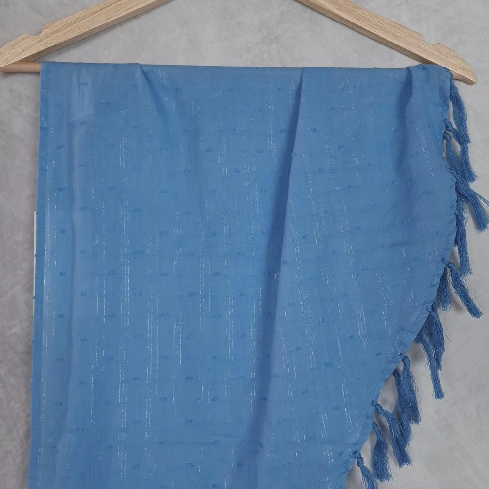 Vitamin A Scarf Wrap Womens One Size Blue Polka Dot Tassel Beach Sarong Cover-Up